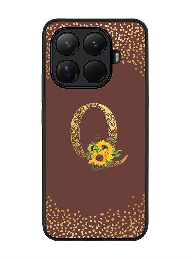 For Xiaomi 15T Pro Case,Slim fit Camera Protection, Shockproof Thin Phone cover  - Custom Floral Monogram - Q  (Brown )